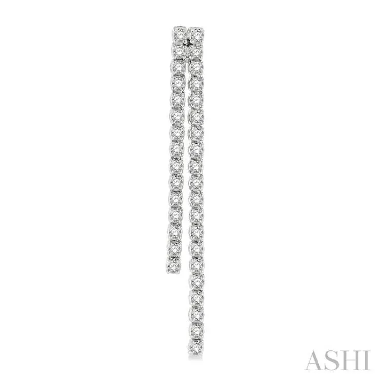 1 3/4 ctw Twin Line Round Cut Diamond Tennis Earring in 14K White Gold