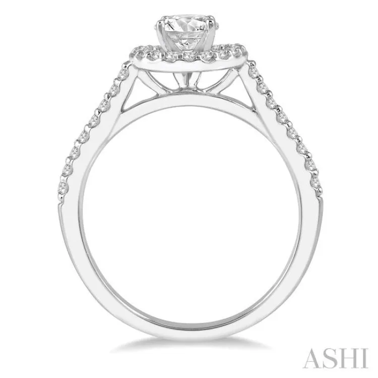 1 ctw Halo Diamond Engagement Ring With 3/4 ctw Round Cut Center Stone in 14K White Gold