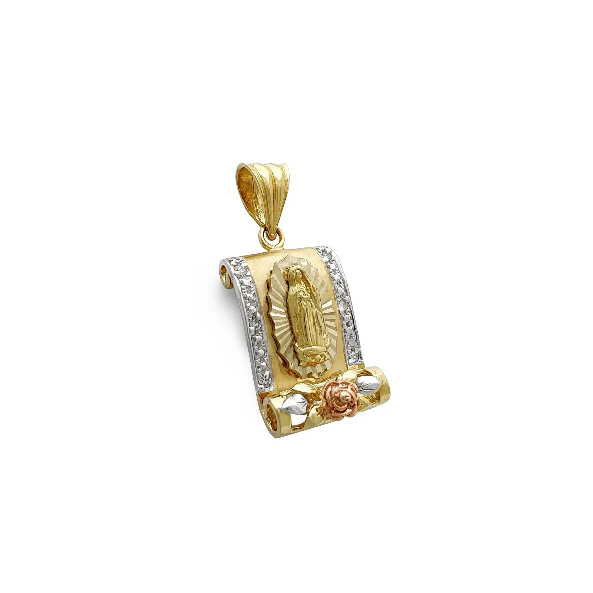 3D Virgin Mary Scroll Pendant (14K)