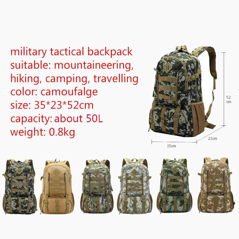 50L Military Camo Waterproof Tactical Backpack for Hiking Hunting Tour