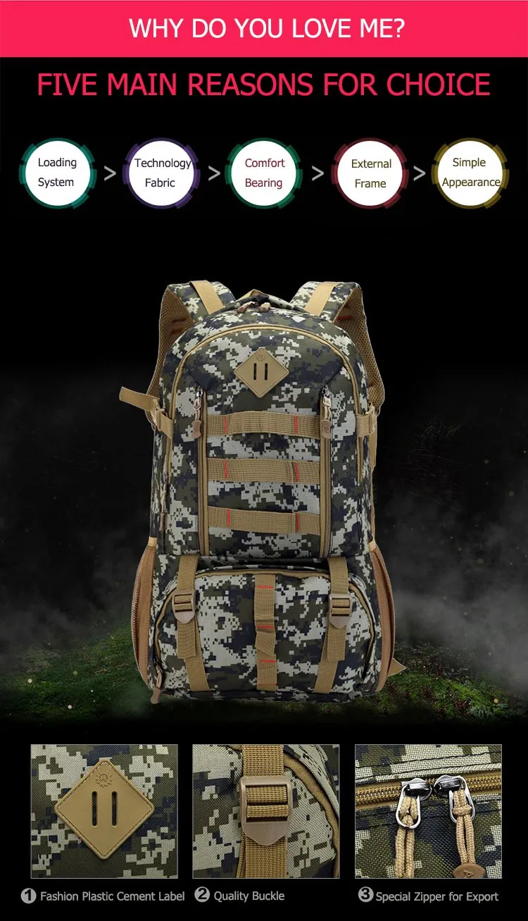 50L Military Camo Waterproof Tactical Backpack for Hiking Hunting Tour