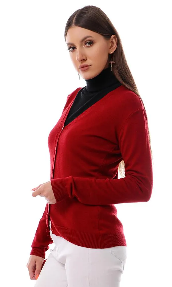 55860 Basic Solid V-Neck Burgundy Light Cardigan