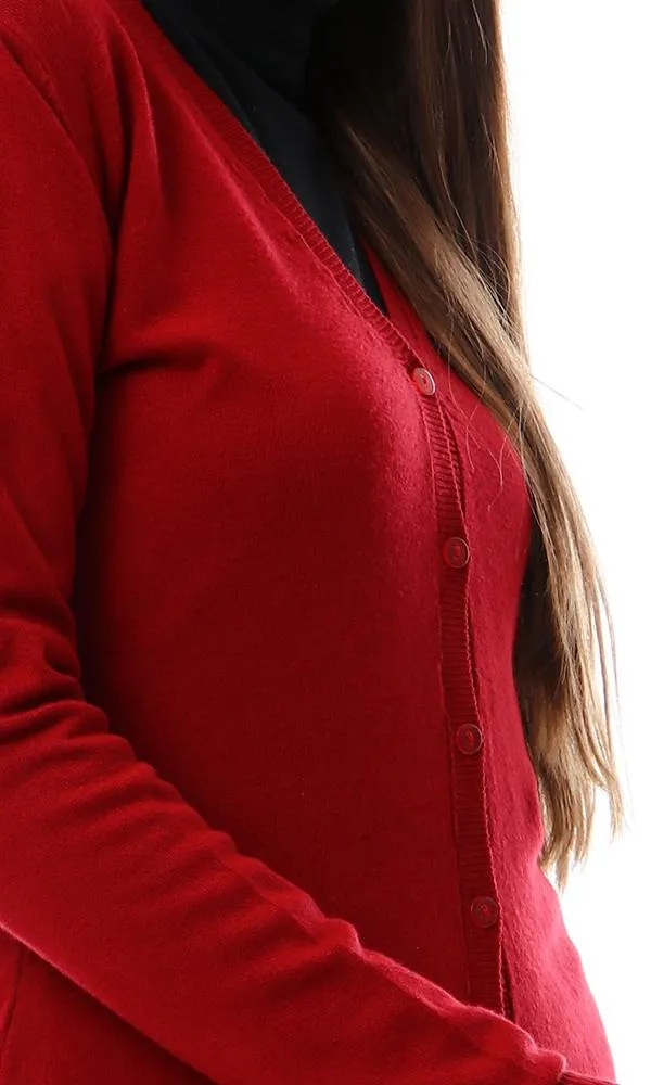 55860 Basic Solid V-Neck Burgundy Light Cardigan