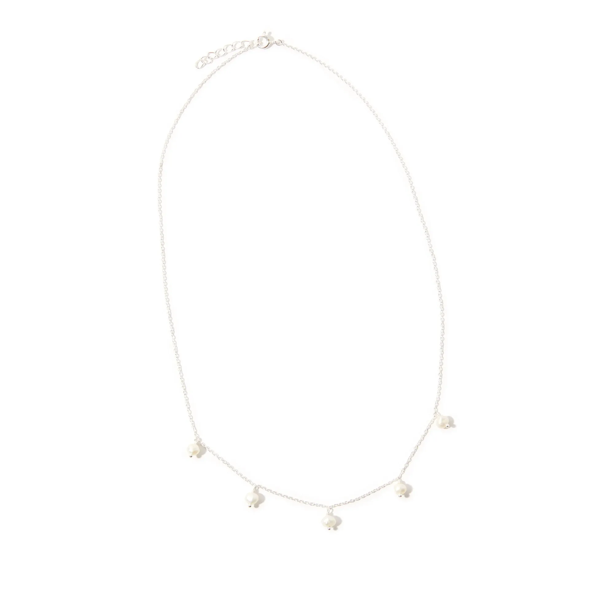 925 Pure Sterling Silver Pearl Station Necklace For Women