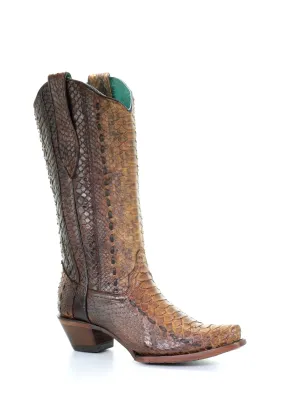 A3659 - Corral brown western cowboy python leather boots for women