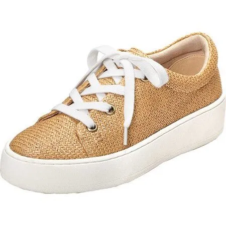 Aerosoles Term Paper Nude Lace Up Fabric White Platform Tennis Shoe Sneaker