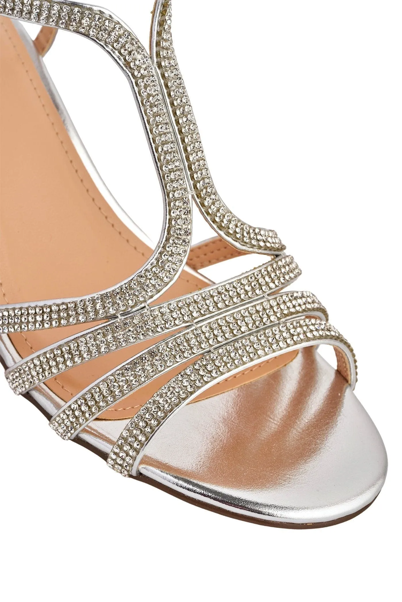 Amanda 3 Diamante Strap T-bar Block Heel Sandal in Silver