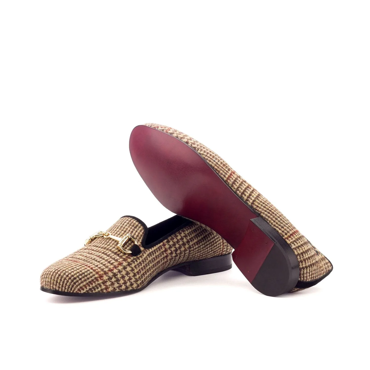 Ambrogio Bespoke Custom Women's Custom Made Shoes Beige & Black Fabric / Suede Leather Rose Loafers (AMBW1051)