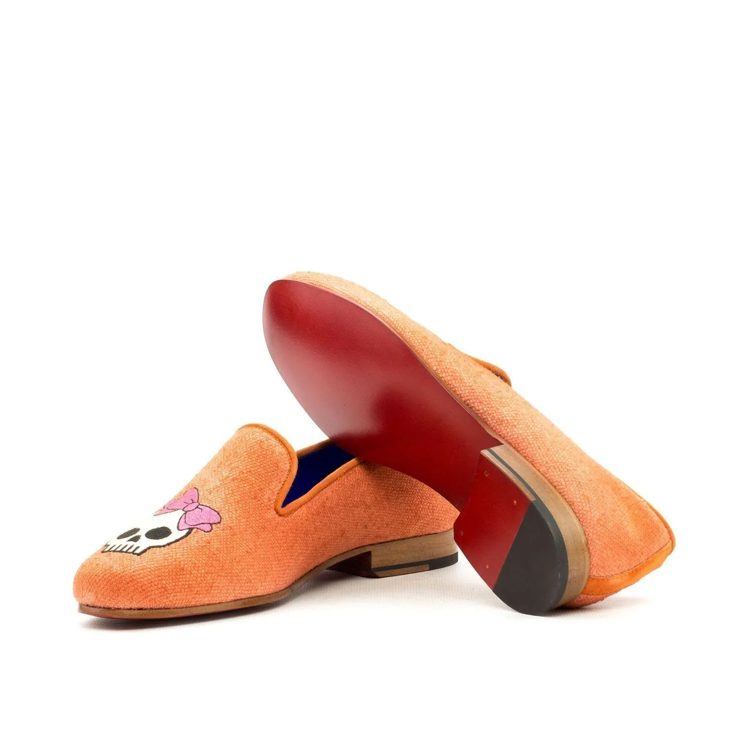 Ambrogio Bespoke Custom Women's Custom Made Shoes Orange Linen / Suede Leather Audrey Loafers (AMBW1053)