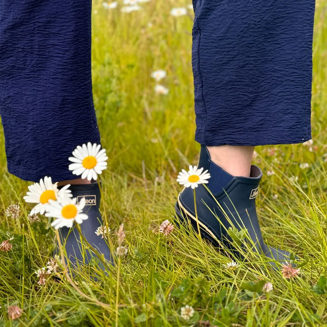 Ankle Wellies - Navy Blue with Cream Trim - Wide Foot