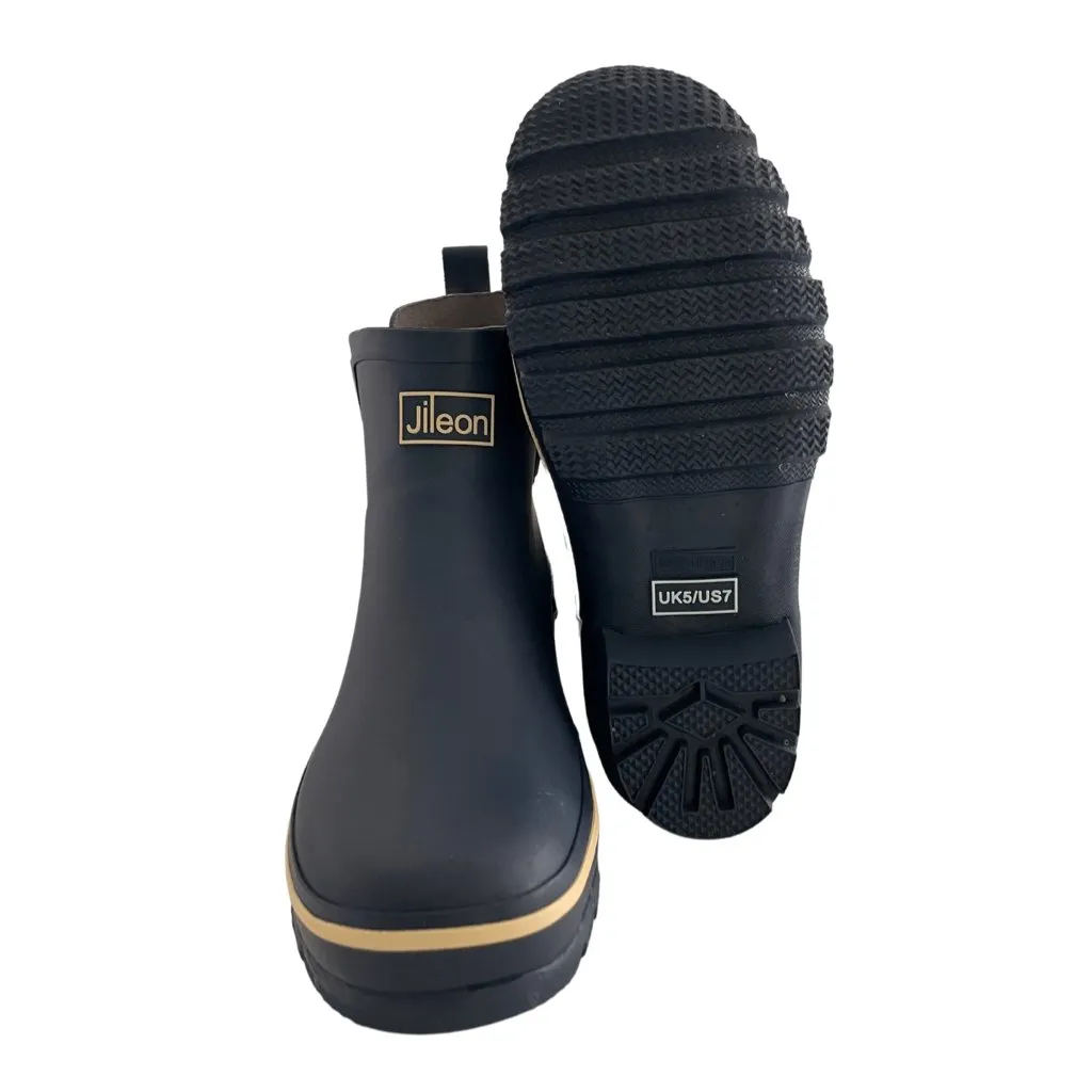 Ankle Wellies - Navy Blue with Cream Trim - Wide Foot