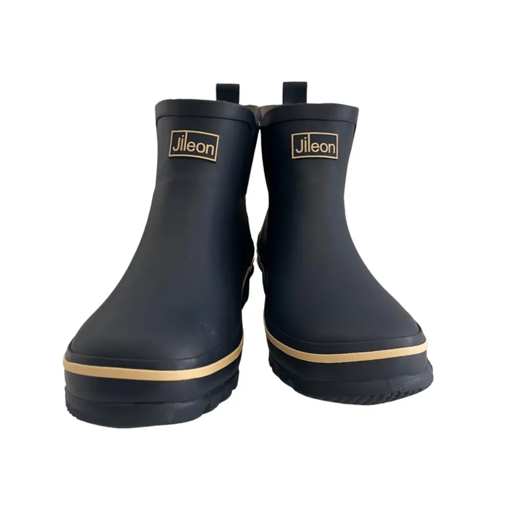 Ankle Wellies - Navy Blue with Cream Trim - Wide Foot