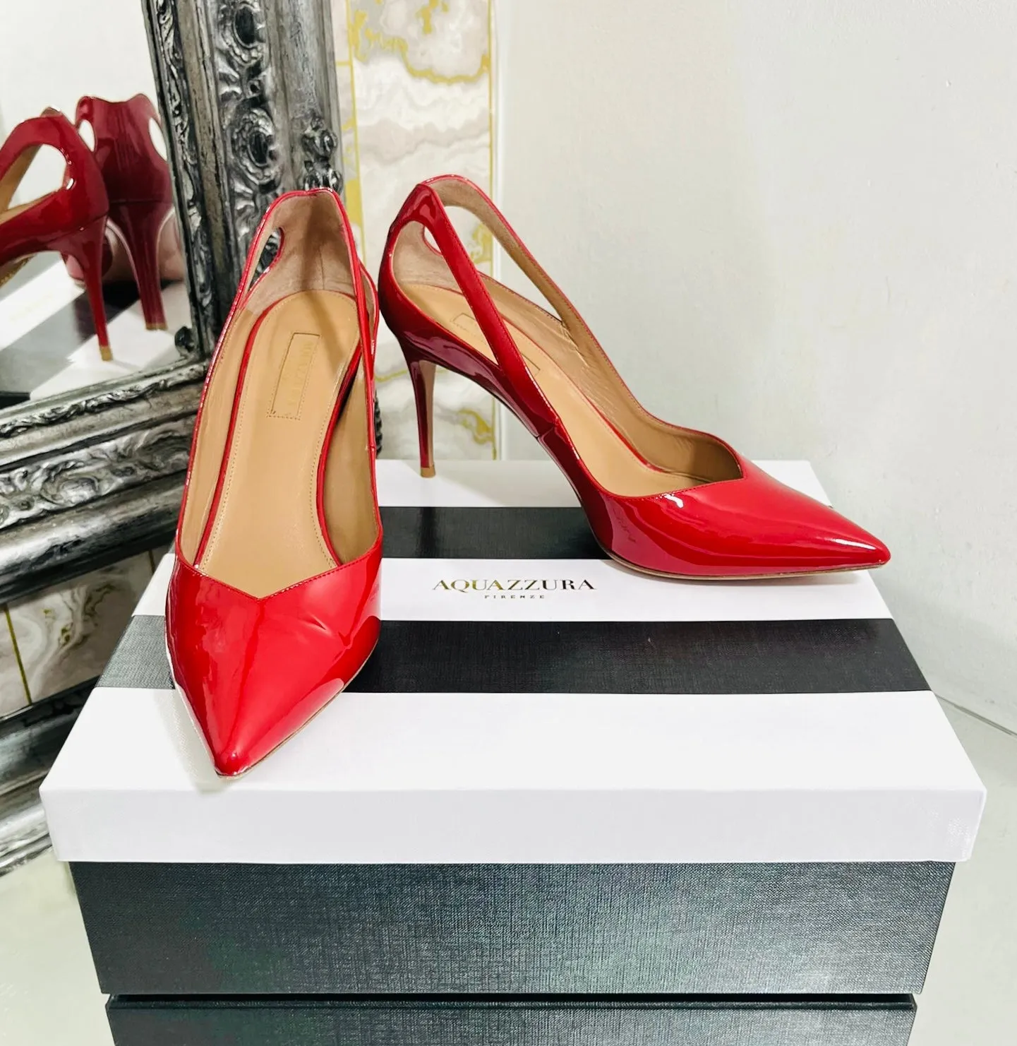 Aquazzura Patent Leather Cut-Out Heels. Size 38.5