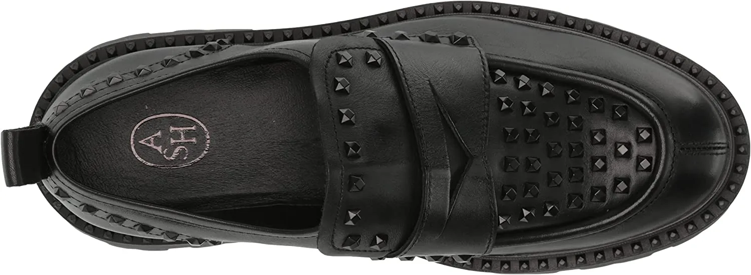 Ash Genius Black Pull On Studded Rounded Toe Platform Lug Sole Fashion Loafers