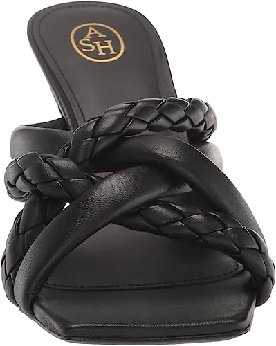 Ash Mina Bis Black Braided Padded Woven Straps Slip On Open Toe Heel Sandals