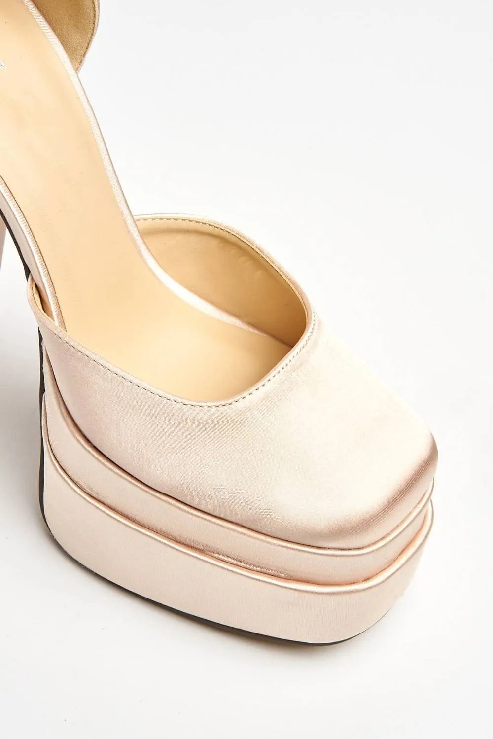 Asha Ankle Strap Platform Block Heels in Beige