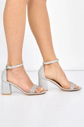 Asti Block Heel Ankle Strap Sandal in Silver