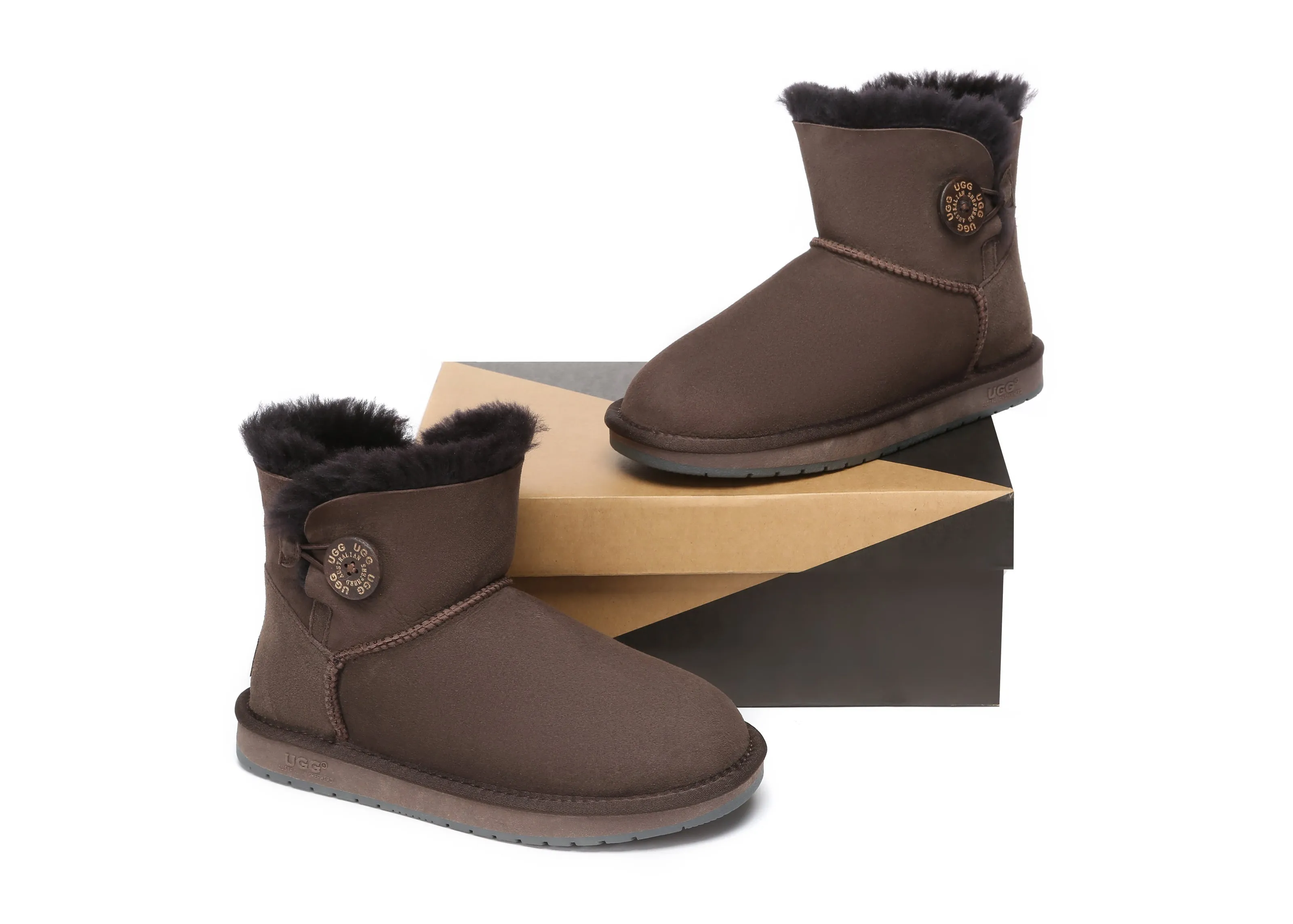 Australia Premium Double Face Sheepskin Water Resistant Mini Button Boots