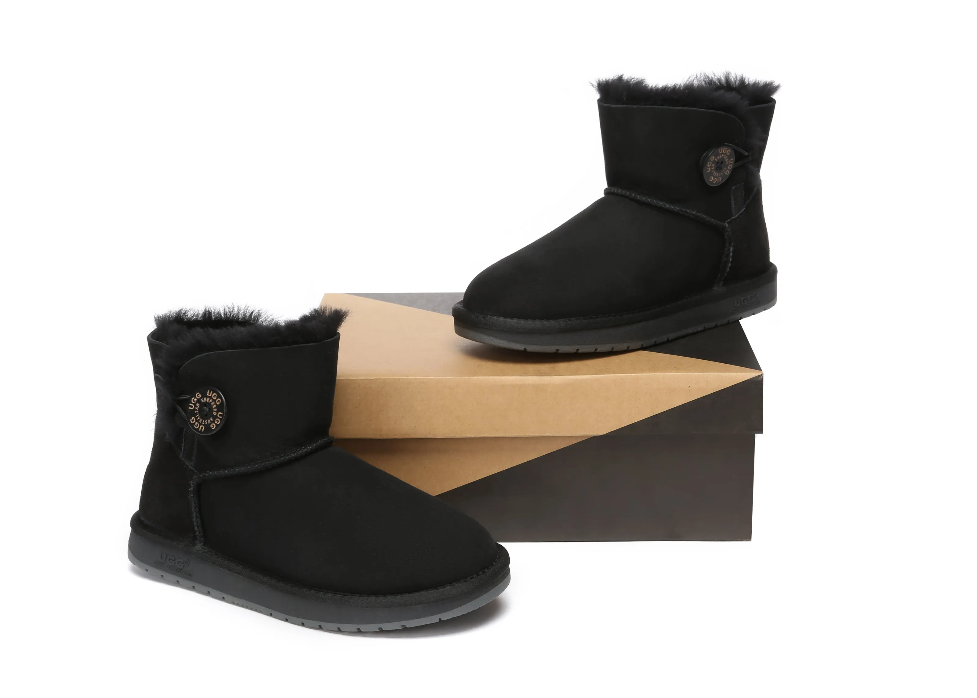 Australia Premium Double Face Sheepskin Water Resistant Mini Button Boots