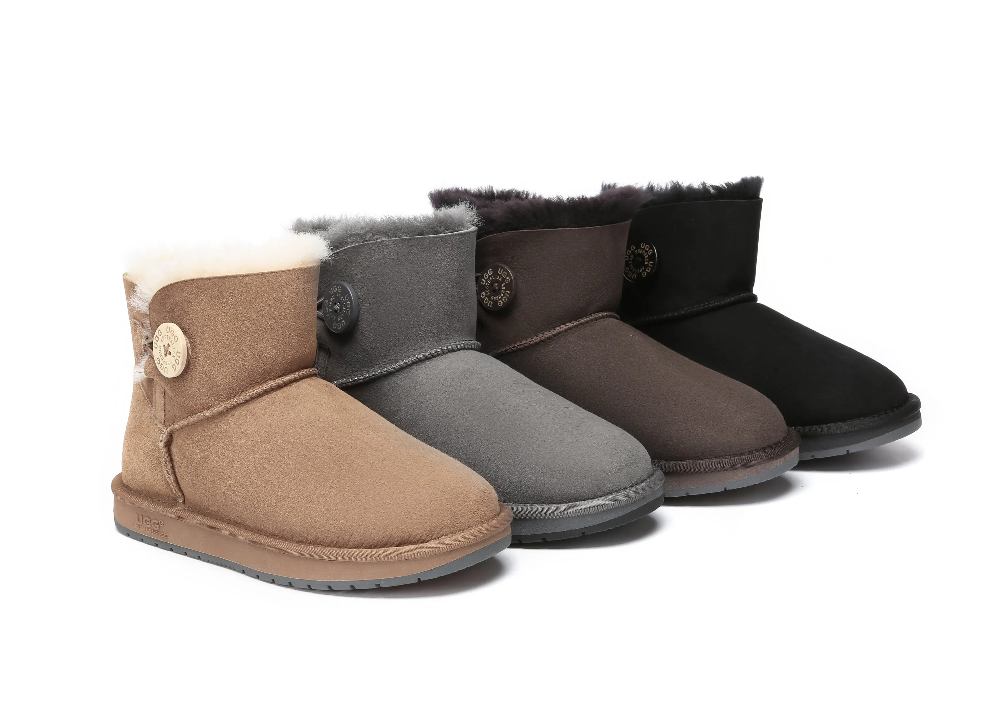 Australia Premium Double Face Sheepskin Water Resistant Mini Button Boots