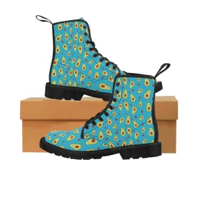 Avocado Women's Canvas Boots, Blue Hiking Combat Winter Boots For Vegan Loving Ladies