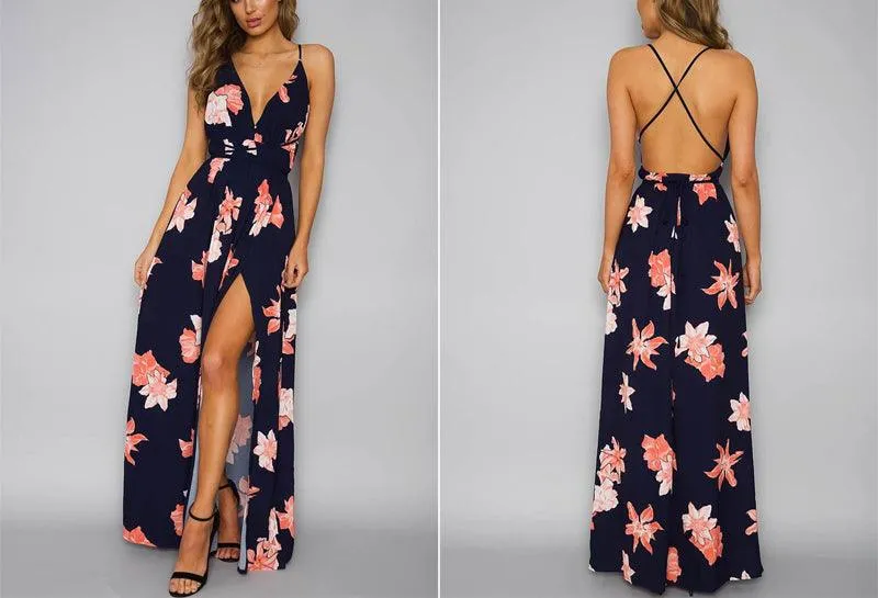 BACKLESS FLORAL MAXI DRESS