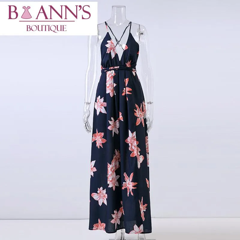 BACKLESS FLORAL MAXI DRESS