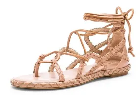 BCBG MAXAZRIA Maye Nude Leather Gladiator Fisherman Sandals Tue Up Flat Open Toe