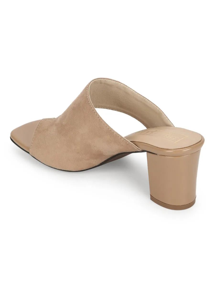 Beige Suede Square Toe Mules