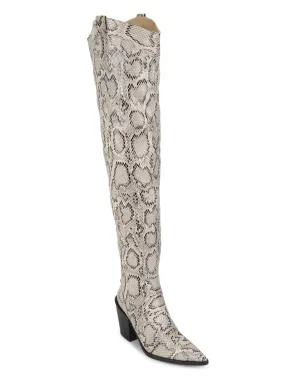 Beign Snake Pu High Thigh Block Heel Boots