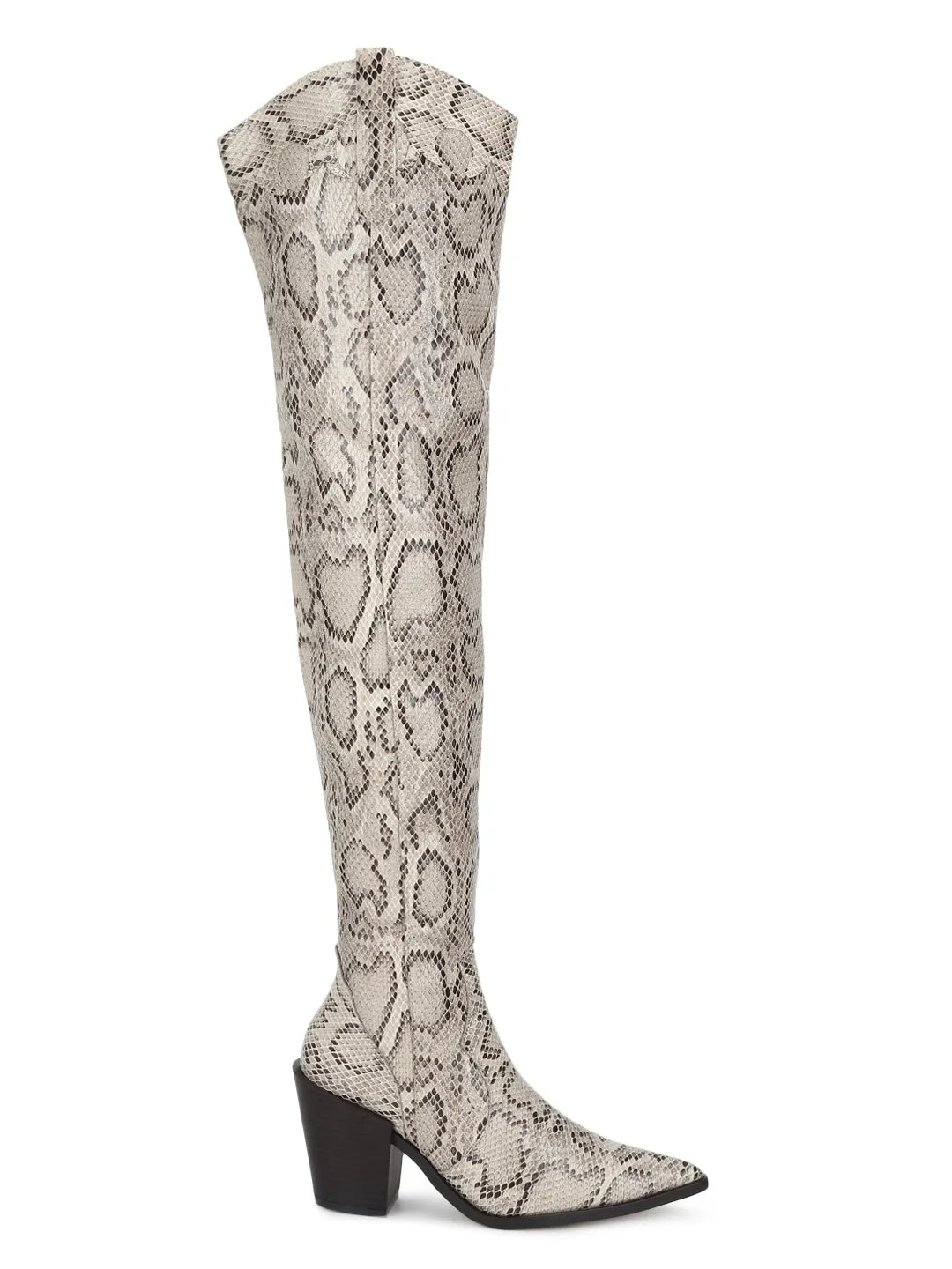 Beign Snake Pu High Thigh Block Heel Boots