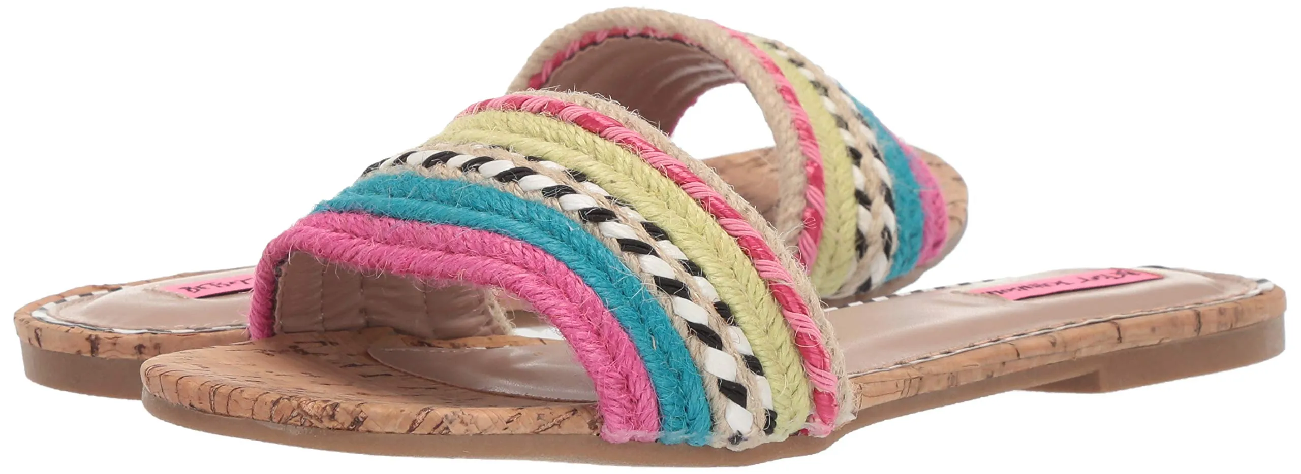 Betsey Johnson Multi Color Flat Slide Mule Natural Nude Designer Sandals