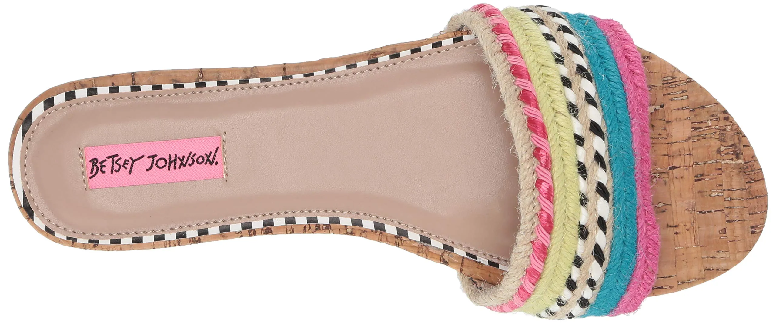 Betsey Johnson Multi Color Flat Slide Mule Natural Nude Designer Sandals