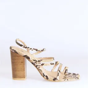 Billini Hattie Block Heel in Camel Snake