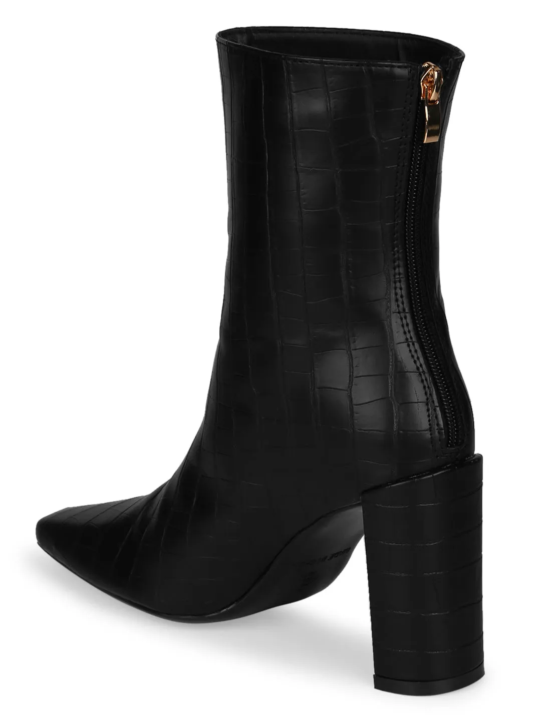 Black Croc PU High Heel Sock Ankle Boots