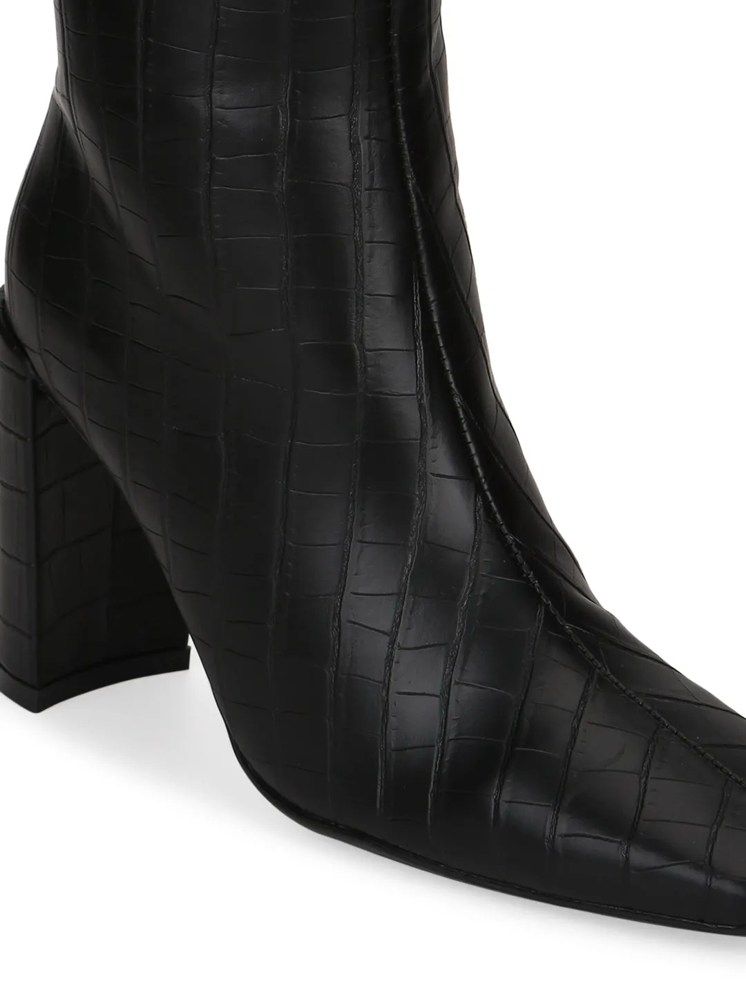 Black Croc PU High Heel Sock Ankle Boots