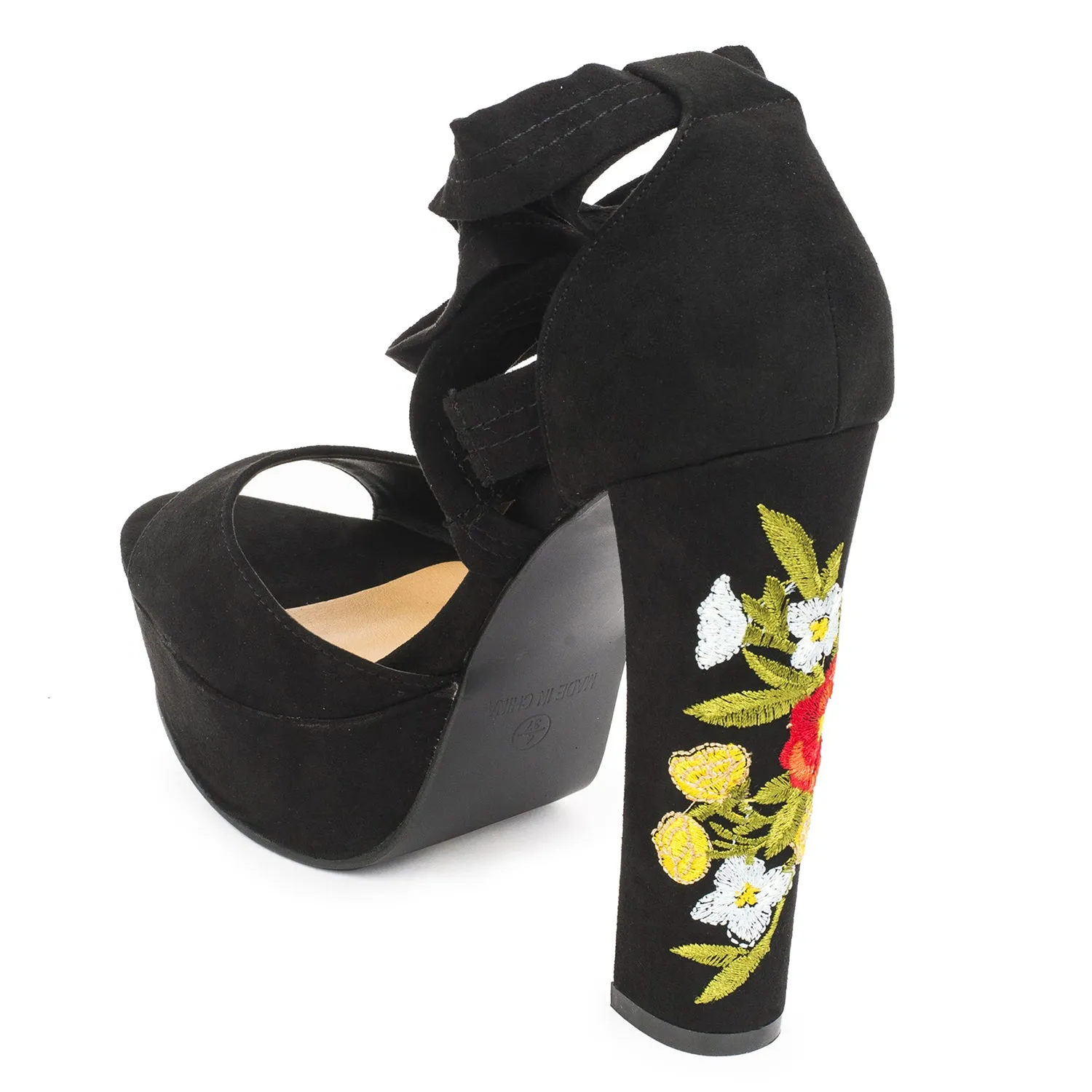 Black Emboidery Wrap Around High Heels