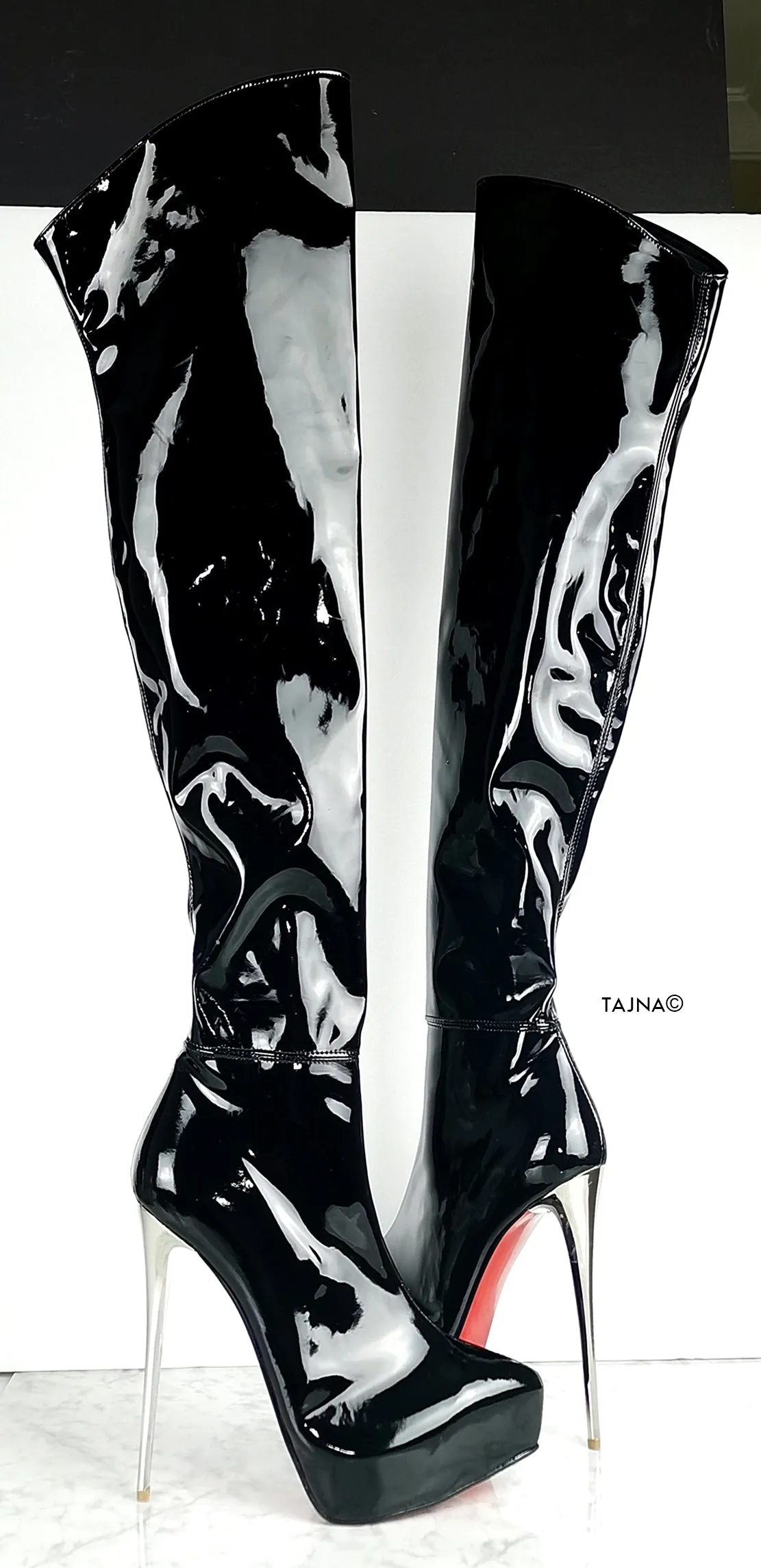 Black Gloss Patent Thigh High Boots