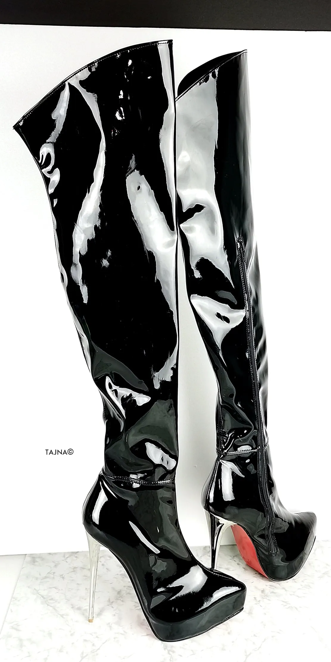 Black Gloss Patent Thigh High Boots