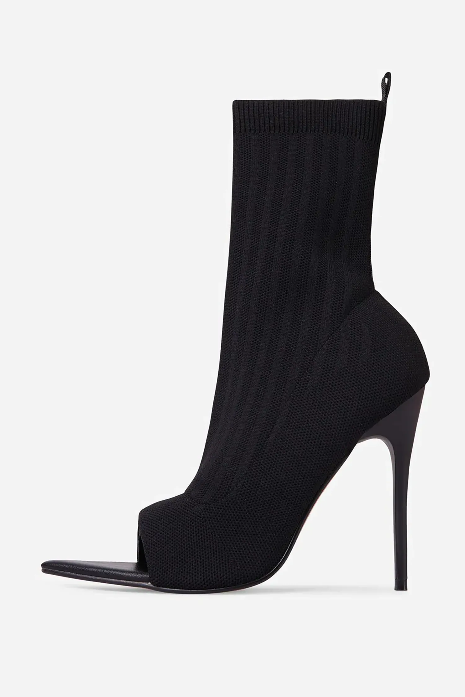 Black Peep Toe Stiletto Heels Ankle Sock Boots