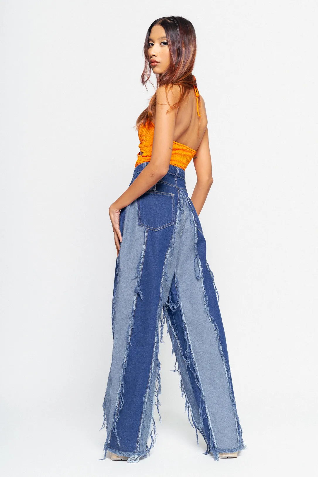 Blue Dance Around Fray Straight Fit Jeans