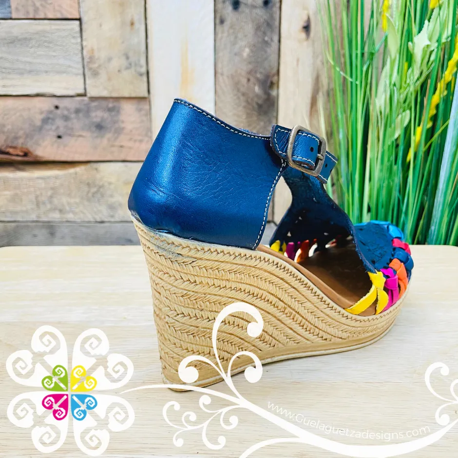 Blue with Stamping Flowers Wedges Women Shoes