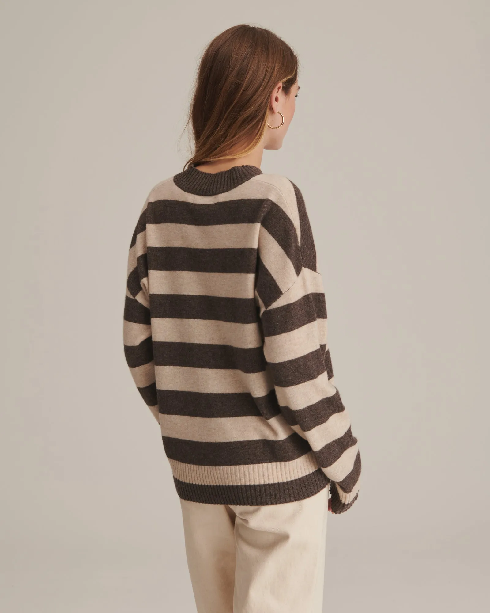 Cashmere Striped Boyfriend V-Neck Sweater