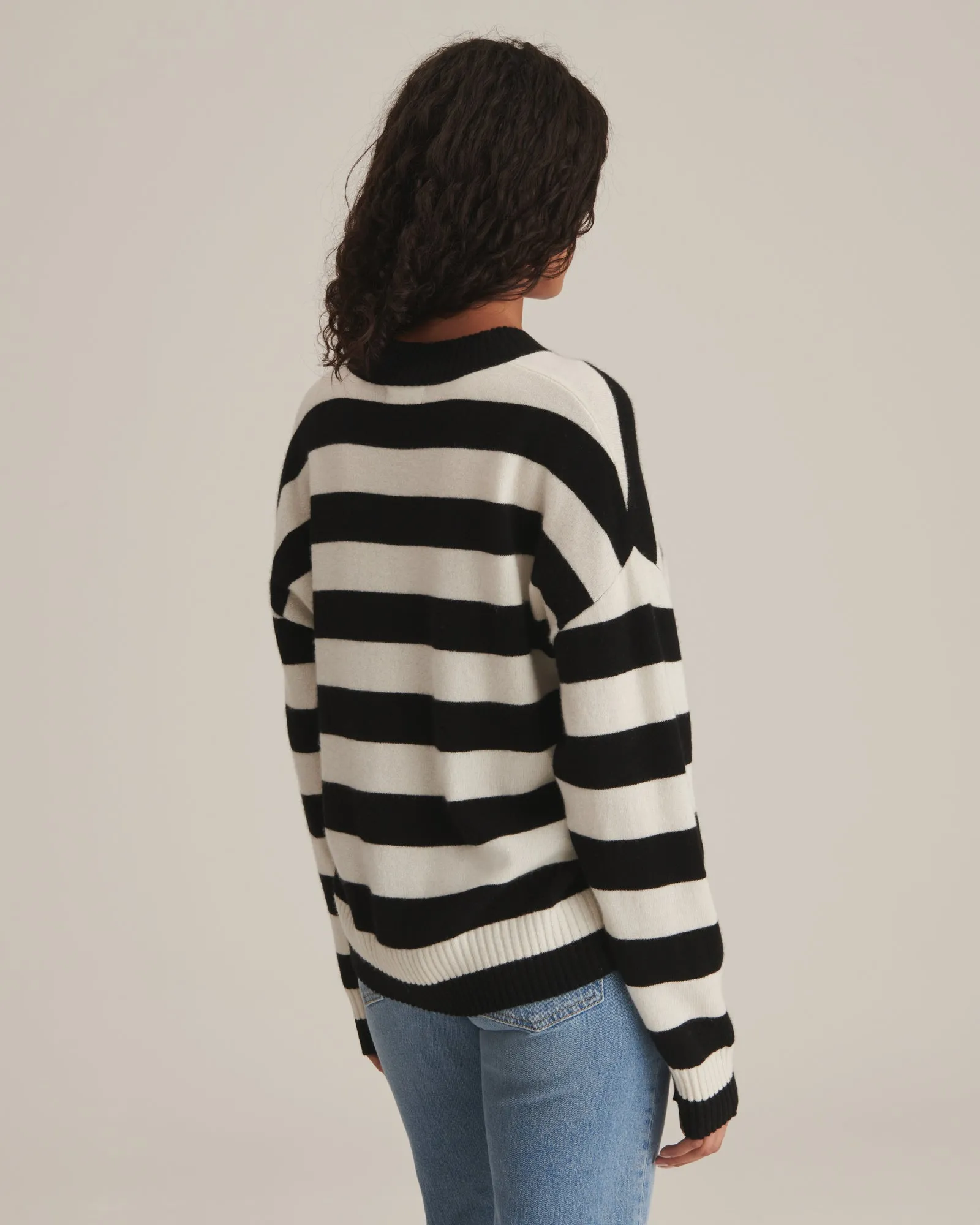 Cashmere Striped Boyfriend V-Neck Sweater