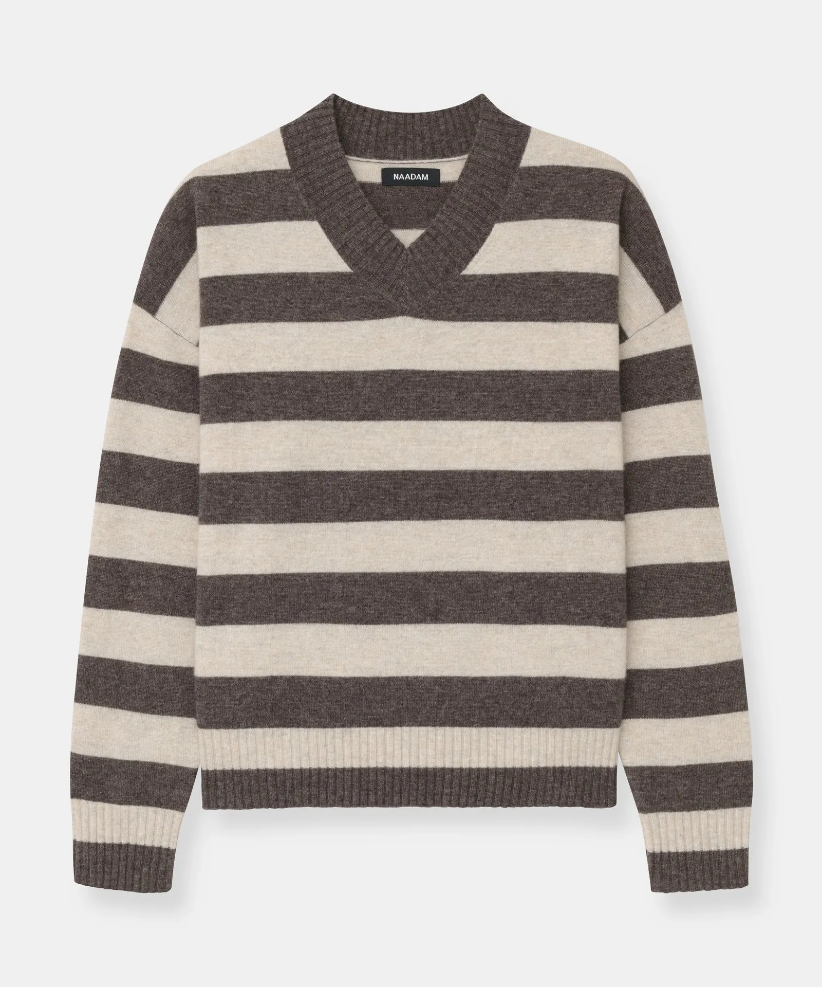 Cashmere Striped Boyfriend V-Neck Sweater