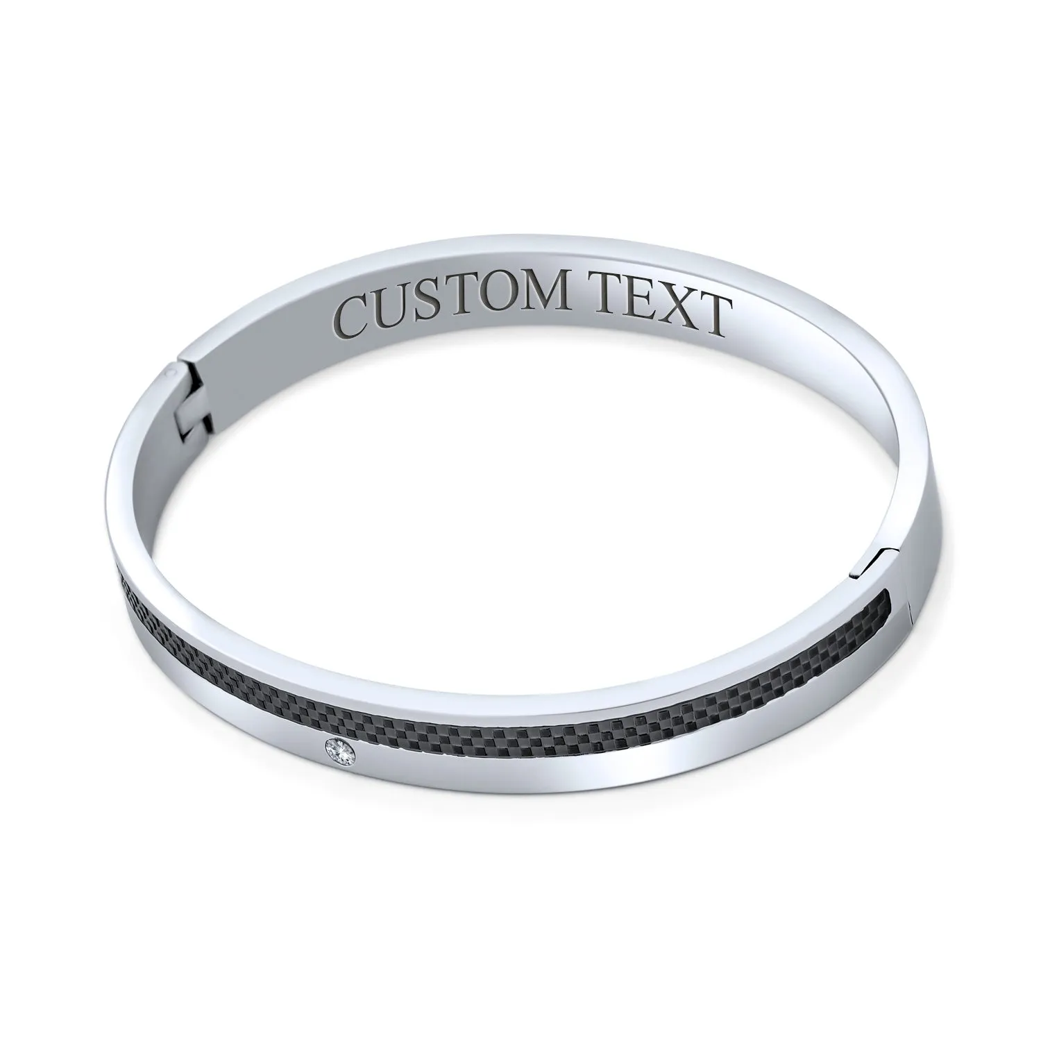 Channel Set CZ Bangle Bracelet Weddings Silver Tone Stainless Steel