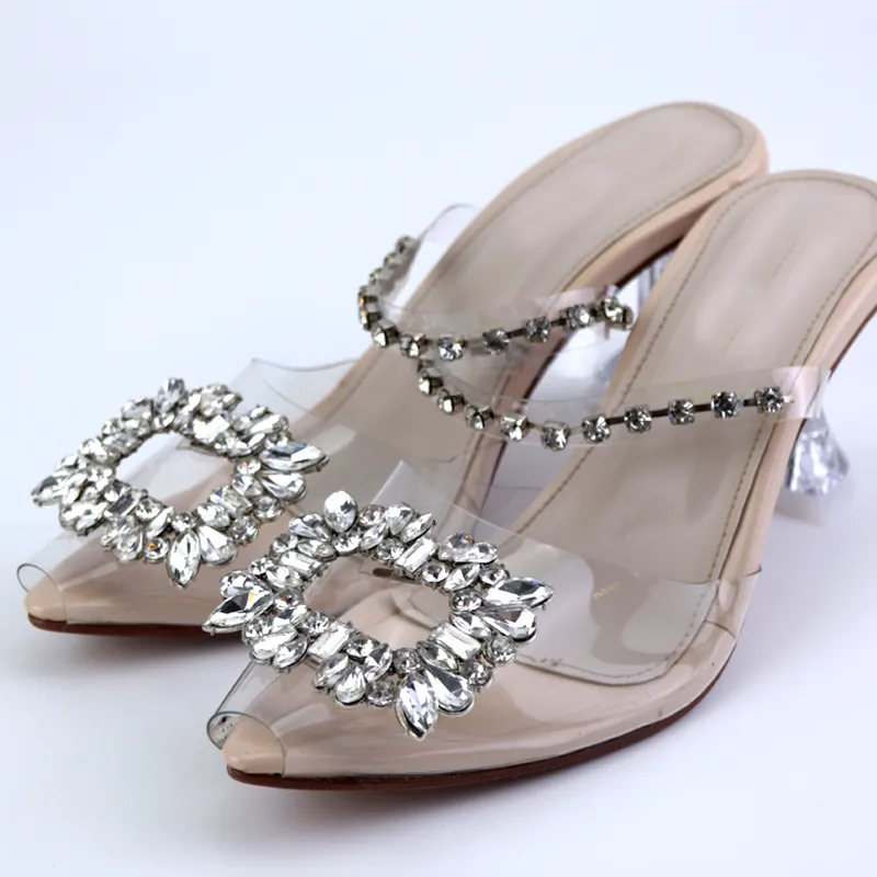 Cinderella Rhinestone Heels Women Crystal Clear Mules Sandals