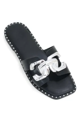 CITY CHIC BUCKLE SLIDES-BLACK