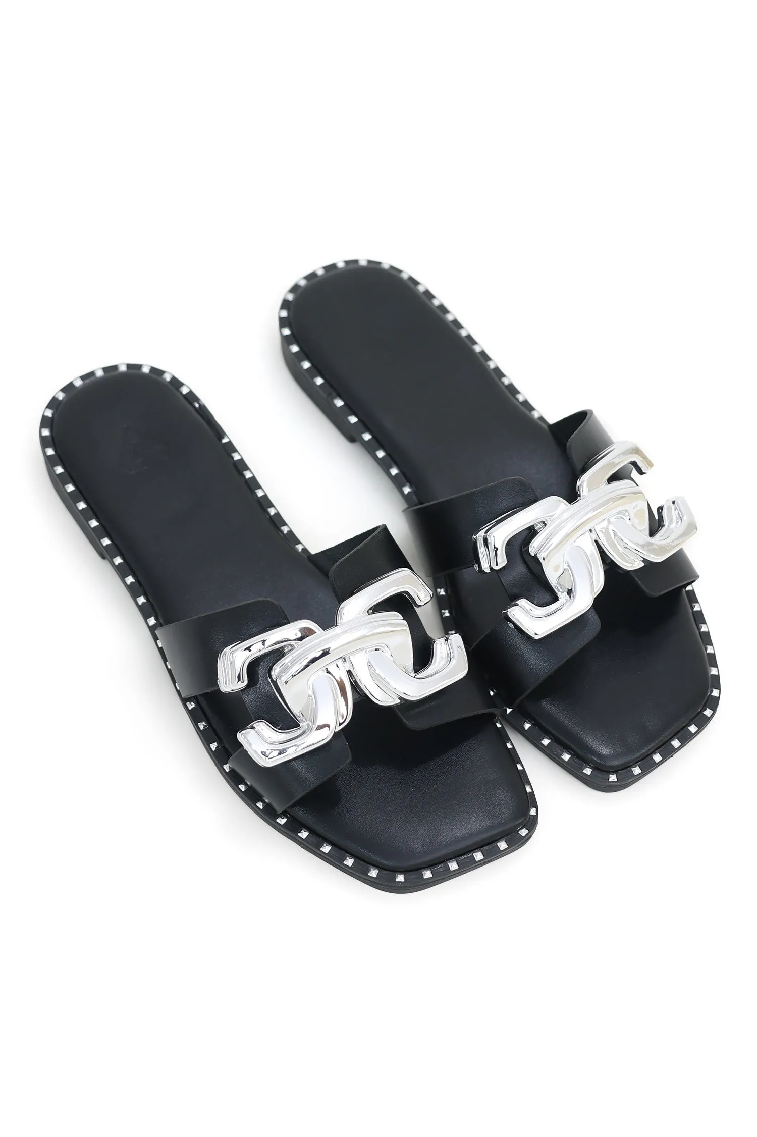 CITY CHIC BUCKLE SLIDES-BLACK