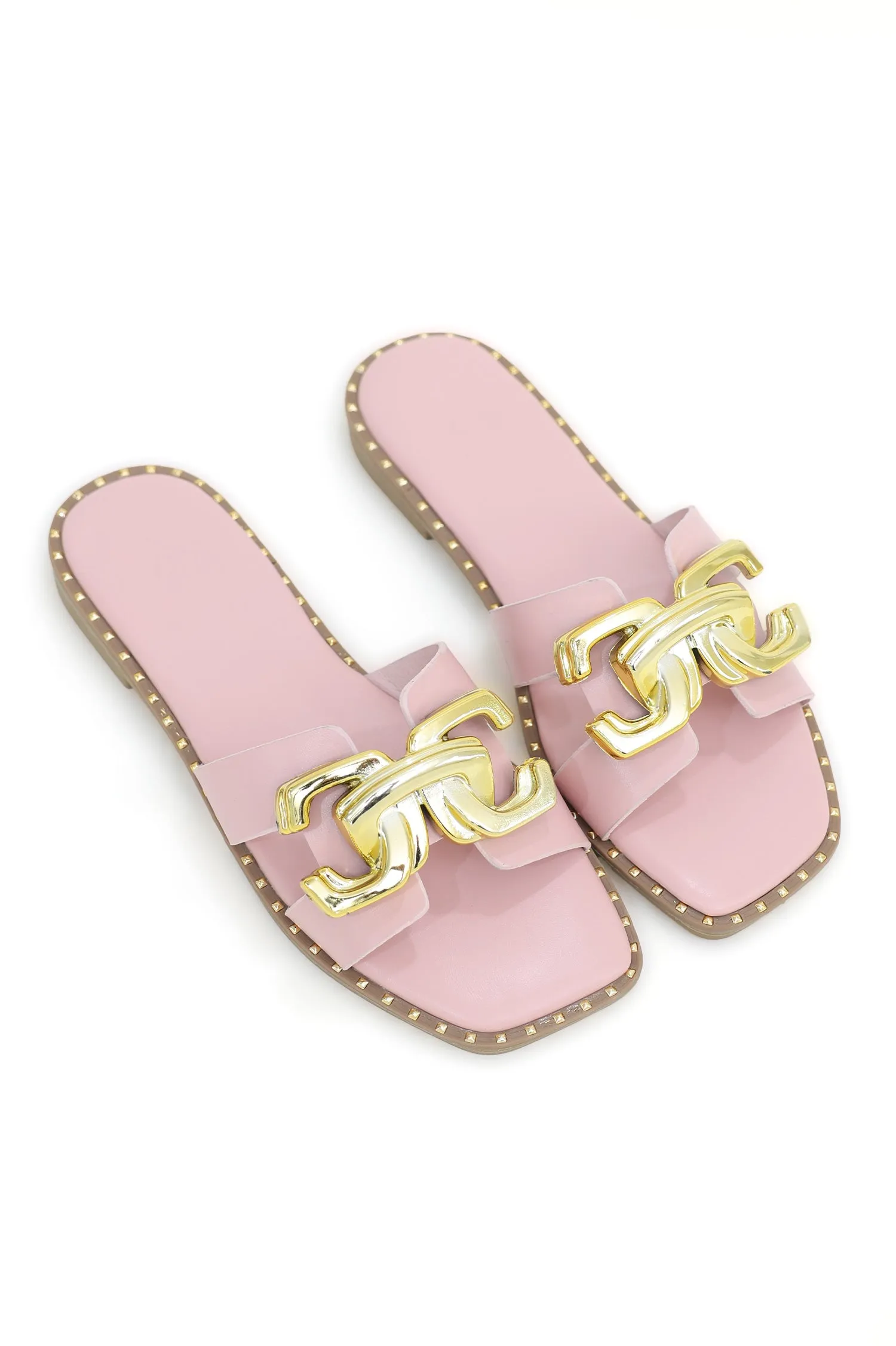 CITY CHIC BUCKLE SLIDES-PINK